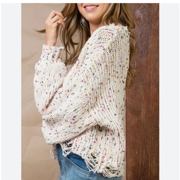 POL Distressed Speckled Confetti Knit Sweater size L - Picture 1 of 16